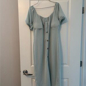 Light Sage Green Button-Front Midi Dress